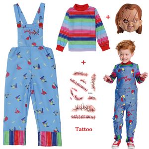 Chucky Cosplay Cadılar Bayramı Kostümü Çocuklar için Kızlar Oynayan Toddler Chucky Maske Kostüm Tam Set Yara Yara Gönder Dövme Stickers Giftscosplay