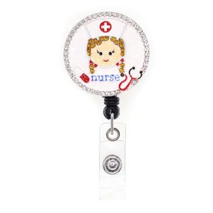 Söta nyckelringar sjuksköterska kristall strass medicinskt märke rulle läkare id hållare utdragbar för dekoration198p