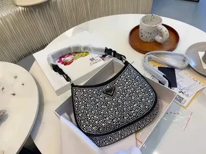 Luxuriöse Designer-Tasche, Umhängetasche, PRA Damen-Einkaufstasche mit Kristalldiamanten, metallische glitzernde Diamant-Damen-Unterarmtasche, Umhängetasche, Damen-Geldbörse