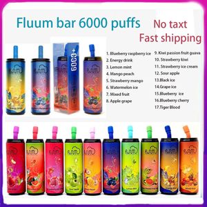 Original Fluum Bar 6000 Puffs engångscigaretter Vape Pen 15 ml Förfylld 20 gynnar mesh-spolarskidor 600mAh Uppladdningsbar batteriförångare 6000 puff