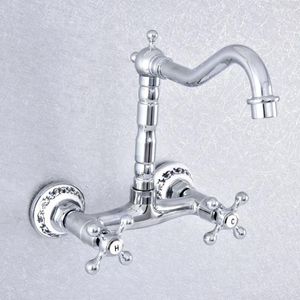 Bathroom Sink Faucets Polished Chrome Brass Wall Mounted Basin Faucet Dual Handles Bathtub Cold Water Mixer Tap Tsf787