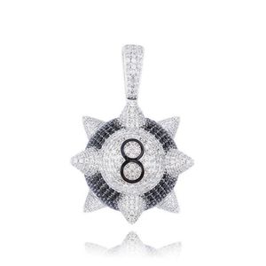 Iced Out Trippieredd inspirierte Spike 8-Ball-Billard-Anhänger-Halskette mit Seil-Kinn-Tennis-Kette Hip-Hop-Schmuck258N