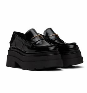 Vinter eleganta kvinnor carter loafers skor bokstäver gummiplattform sula kalv läder svart vit dam casual oxford promenad comfort moccasin eu35-40