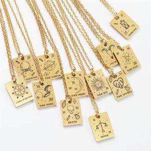 Collane con ciondolo Collana con tarocchi costellazione per uomo Donna Gioielli Oro reale Colore Acciaio inossidabile Misterioso Regalo di buona fortunaPenda265R