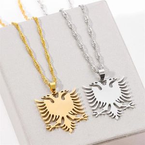 Collana con aquila a doppia testa albanese in acciaio inossidabile Collana con bandiera russa dell'Albania Pendenti con aquila Collana con emblema Gioielli etnici Gifts226E