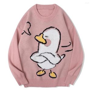 Męskie swetry streetwear harajuku gniew kaczki druk dzianiny luźne skoczki mody swobodny jesienny sweter pullover mężczyźni kobiety