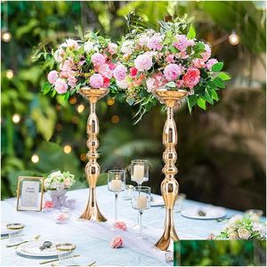 Candle Holders Metal Candle Holder Wedding Flowers Vases Simation Silk Flower Ball Candlestick Centerpieces Home Party Table Dhgarden Dhatb