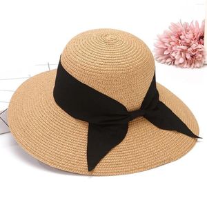 Szerokie brzegowe czapki kobiety Summer Straw Hat Beach Składany Słońce Słońce Roll Up Cap Upf 50 czapek z sznurkiem
