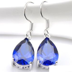 Dangle Chandelier 10prs Luckyshine Teardrop Blue Topaz gemstone sier women fashion earrings cubic zirconia earrings244j drop deliv dh0bi