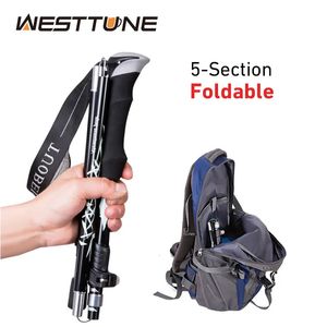 Trekking Poles 5-Section Portable Outdoor Fold Trekking Pole Walking Hiking Stick Telescopic Club For Nordic Elderly Camping Walking Poles 231018