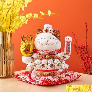 Obiekty dekoracyjne figurki dekoracyjne obiekty figurki ceramiczne Maneki Neko Lucky Cat Home Faving Hand Feng Shui Fortune Dhgarden Dhwpm