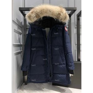 女性のデザイナーカナディアングースミッドレングスバージョンパフジャケットダウンパーカー冬の厚い温かいコートレディースウインドプルーフストリートウェア491