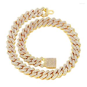 Abbigliamento per cani Catena in metallo Diamante Maglia cubana Collare in oro con fibbia sicura Accessori per gioielli Collari per cani di tutte le razze Gatti