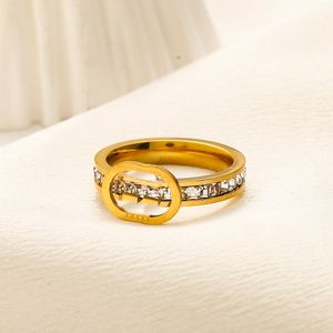 Designer G Märke med dubbla bokstäver Ringar Kvinnor Guld Sier Plated Crystal rostfritt stål Kärleks smycken leveranser ring