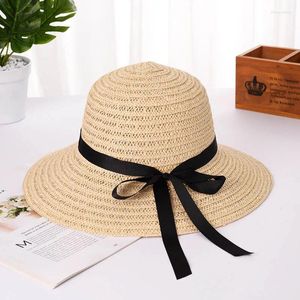 Wide Brim Hats 1Pc Simple Foldable Floppy Girls Straw Hat Sun Beach Women Summer UV Protect Travel Cap Lady Female