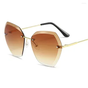 Sunglasses Oversized Luxury Brown Square Women Fashion Vintage Style Sun Glasses Female Brand Designer Big Frame Rimless Oculos