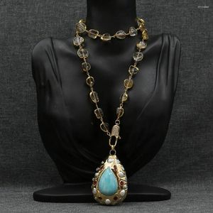 Anhänger Halsketten Echte gelbe Citrine Vergoldete Perlen Kette Halskette Natürliche peruanische Amazoniten Perle Jade Larimar