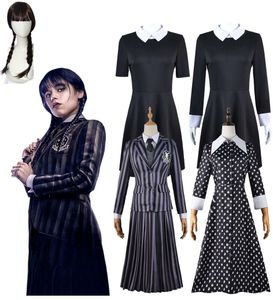 2023 Nyaste amerikanska TV -serien Onsdag Addams Cosplay Costume Nevermore JK School Uniform Wig Dress Adult Man Woman Party Suitcosplay
