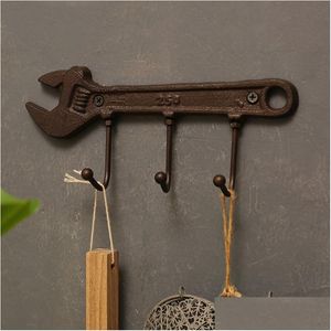 Haken Schienen Retro Gusseisen Wand Metall Aufhänger Schraubenschlüssel Stil montiert Industrie Schlüsselhaken Home Dekoration 230303 Drop Lieferung Garde DHP5Y