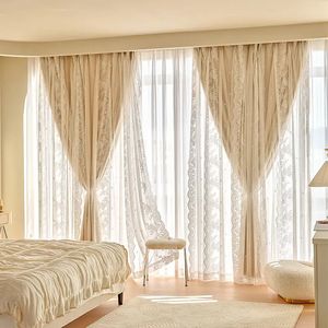 Curtain French Cream Lace Curtains Bedroom Blackout Balcony Shade Curtain Luxury Curtains for Living Room Girl Ins Wind Room Decoration 231018