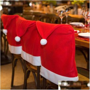 Juldekorationer Ordförande Er Red Non-Woven Fabrics Santa Claus Hat Back ers för Xmas Ornament Home Dinner Decoration Bankettparty DHBFD