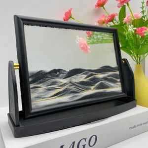 Decorative Objects Figurines Rotatable Moving Sand Art Painting Square Glass 3D Deep Sea Sandscape Quicksand Hourglass Creative Flowing Home Decor Gifts 231017