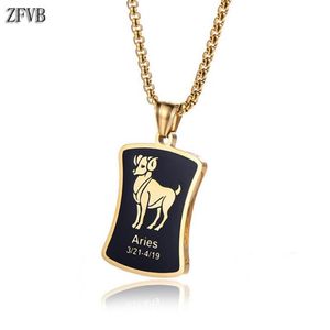 ZFVB Aries Taurus Gemini Cancer Leo Virgo Libra Scorpio Pisces Aquarius 12 Constellations Necklaces Stainless steel Pendants Men271E