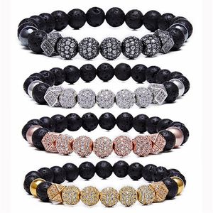 Gemstone pärlstav armband systrar par charm naturliga sten yoga armband lava eterisk olja aromaterapi 12 st211s