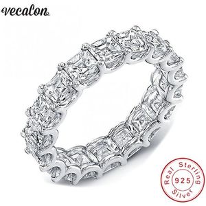 Vecalon Damen Eheringe Ring 925 Sterling Silber Princess Cut 4mm Diamant Cz Verlobungsringe für Frauen Fingerschmuck247M