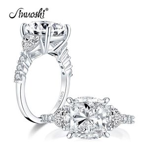 AINUOSHI 925 Sterling Silver 5 Carat Cushion Cut Engagement Ring 3-Stone Ring Simulated Diamond Wedding Silver Ring Jewelry Y20010222h