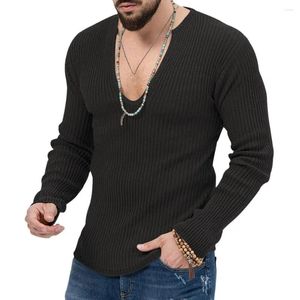 Мужские свитера, мужской свитер из смеси хлопка, стильный ребристый v-образный вырез, приталенный мягкий теплый трикотаж на осень/зиму, повседневный пуловер, топ