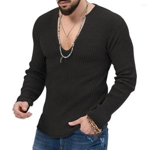 Camisolas masculinas Homens Mistura de Algodão Camisola Elegante Com Nervuras V-Pescoço Slim Fit Macio Malhas Quentes Para Outono / Inverno Casual Pulôver Top