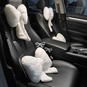 Seat Cushions New Bowknot Car Headrest Pillow Lovely Auto Seat Head Support Neck Protector Cushion Plush Automobiles Lumbar Rest Car Kits Q231018