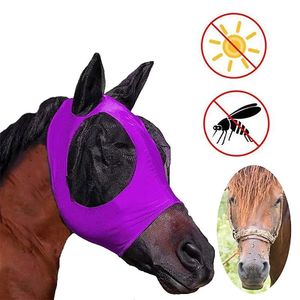 Small Animal Supplies 1PC Horse Fly Masks Anti Mosquito Elastic Mesh Face Shields Washable Head Cover Outdoor Riding Equestrian Equipment 231017