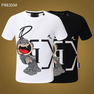 PPファッションメンズデザイナースリムフィットTシャツサマーラインストーン半袖ラウンドネックシャツティースカルプリントトップスストリートウェアC275H