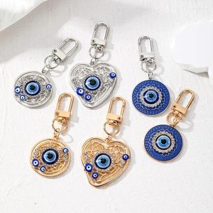 Anahtarlıklar 20pcs/lot kötü göz kalp yuvarlak kolye çanta kadınlar için anahtar zincir anahtar yüzük mücevher aksesuarları hediye toptan satış