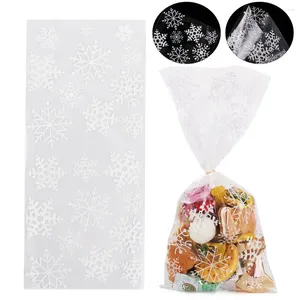 Decorações de natal embalagem suprimentos para festa natal favor presente sacos de doces transparentes armazenamento de biscoitos cozimento celofane