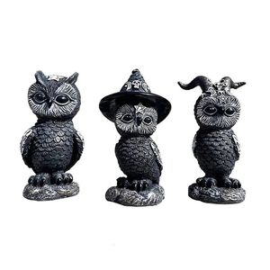 Decorative Objects Figurines 1pc Magic Owl Mysterious Statue Cute Black Witches Figurine Home Decor Desk Resin Ornament for Halloween Sculpture 231017