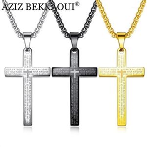 AZIZ BEKKAOUI Men's Titanium Steel Necklace Vintage Cross Necklace Verse Boy's Pendant Bible Men's Accessories For 214j