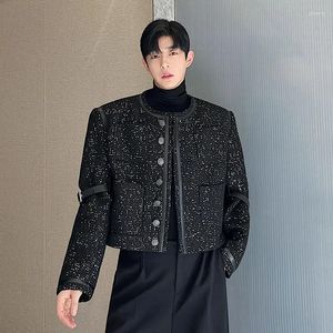 Giacche da uomo nastro in pelle staccabile con paillettes cappotto da uomo coreano streetwear moda allentata casual vintage giacca corta francese retrò maschile