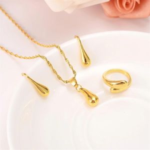 Jewelry set chain necklace earring pendant drip women 18 k Fine Solid gold Filled multi layer Indian sets Amazing beads343r