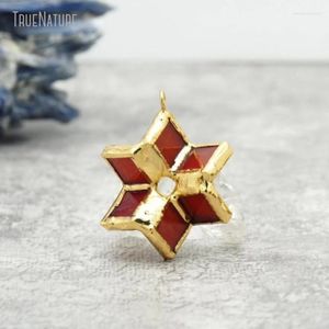 Anhänger Halsketten 10 stücke Großhandel Gelötet Geometrische Merkaba Mystik Handgemachte Schmuck Gold Farbe Rot Zinn Buntglas PM42252