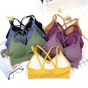 Bustiery gorsets kobiety seksowne bralette top stanik stanika w szpic paski krzyżowe push up pięknie Brassiere Backless Wyściełana kobieta