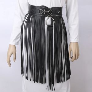 Belts Women's Punk Tassel Fringe Waist Belts Wide Elastic Stretch Dress Belts Slimming PU Leather Waistband Plus Size S-XXL 231017