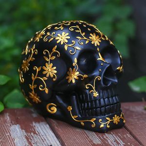Objetos decorativos estatuetas padrão de halloween crânio decoração festa adereços casa assombrada decoração resina artesanato 231017