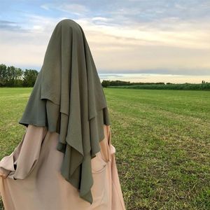 Etniska kläder 2 lager khimar lång hijab ramadan eid bönplagg crepe muslimsk huvudkarf omedelbar hijabs för kvinnor islam saudiariska kalkon niqab