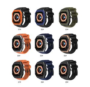 Protective Fall Integrated Armour Steel Case Watches Cover DIY Mod Kit fit Silicone Band for iWatch Series 9 7 6 5 4 SE Strap for Apple Watch Size 45mm 44mm mm mm