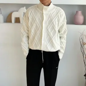 Polo da uomo Americano Tinta unita Sciolto Alla moda Autunno Manica lunga Cardigan alla moda Maglione Gioventù Casual Stand Co