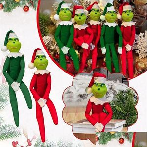Decorazioni natalizie 30 cm Rosso Verde S Bambole di peluche Mostro Elfo Bambole di pezza morbide Decorazione dell'albero di Natale con cappello per bambini Dro Dhsyu