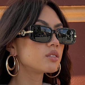 Designer sunglasses Classic Black Square Sunglasses Women Retro Rectangle Metal Flower Small Frame Sun Glasses Driving Goggles UV400